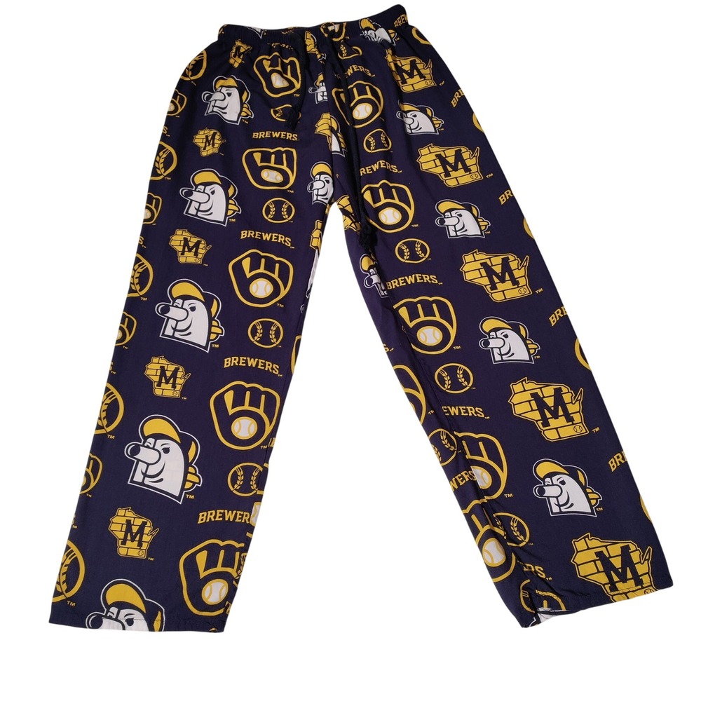 MLB Milwaukee Brewers Pajama Pants Mens Medium Navy Viscose Lounge Drawstring